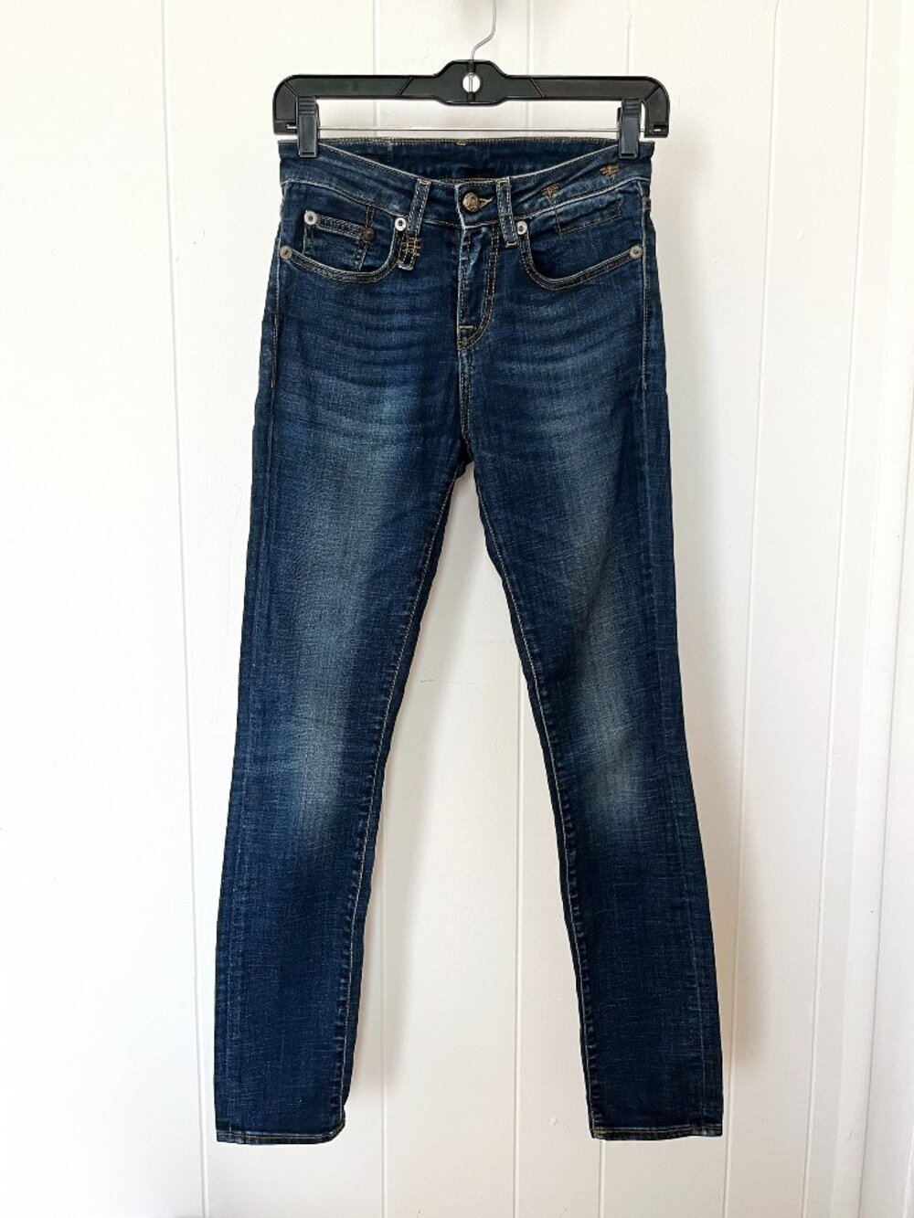 R13 Women's JENNI Mid-rise Skinny Jeans Dark Wash Indigo